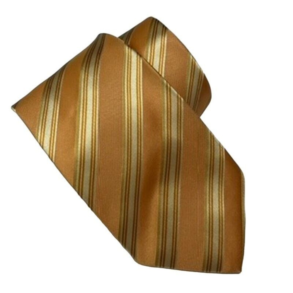 Boss Hugo Boss Necktie Yellow Gold‎ Striped Italy 100% Silk